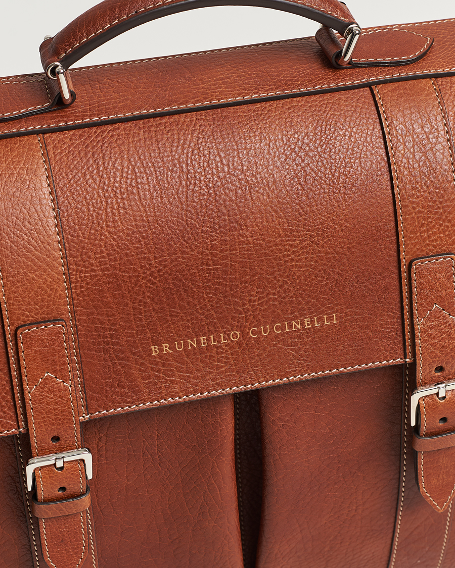 Herren | Brunello Cucinelli Grain Leather Briefcase Cognac | Brunello Cucinelli | Grain Leather Briefcase Cognac
