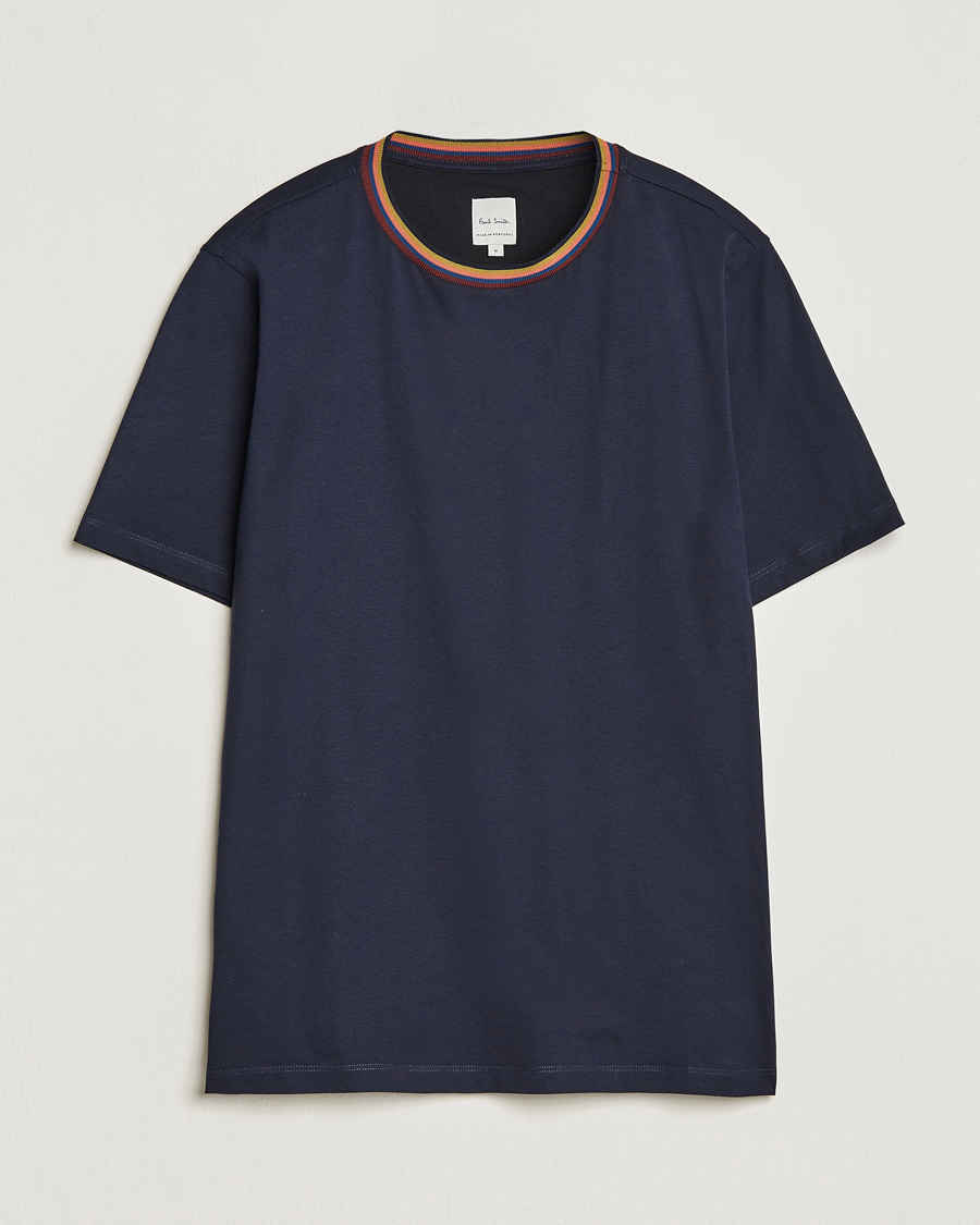 Herren | T-Shirts | Paul Smith | Stripe Rib Crew Neck T-Shirt Navy