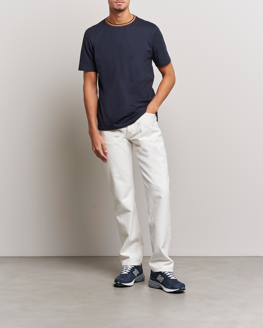 Herren | T-Shirts | Paul Smith | Stripe Rib Crew Neck T-Shirt Navy