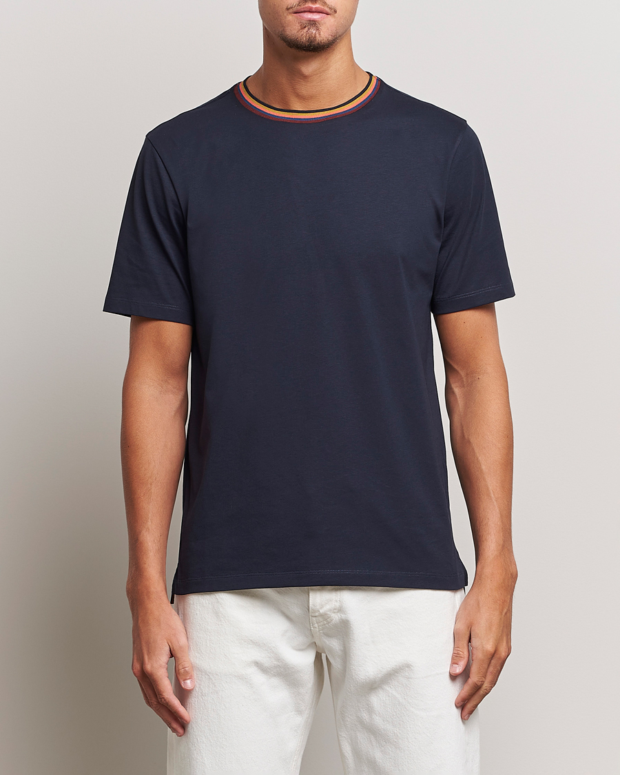 Herren | T-Shirts | Paul Smith | Stripe Rib Crew Neck T-Shirt Navy