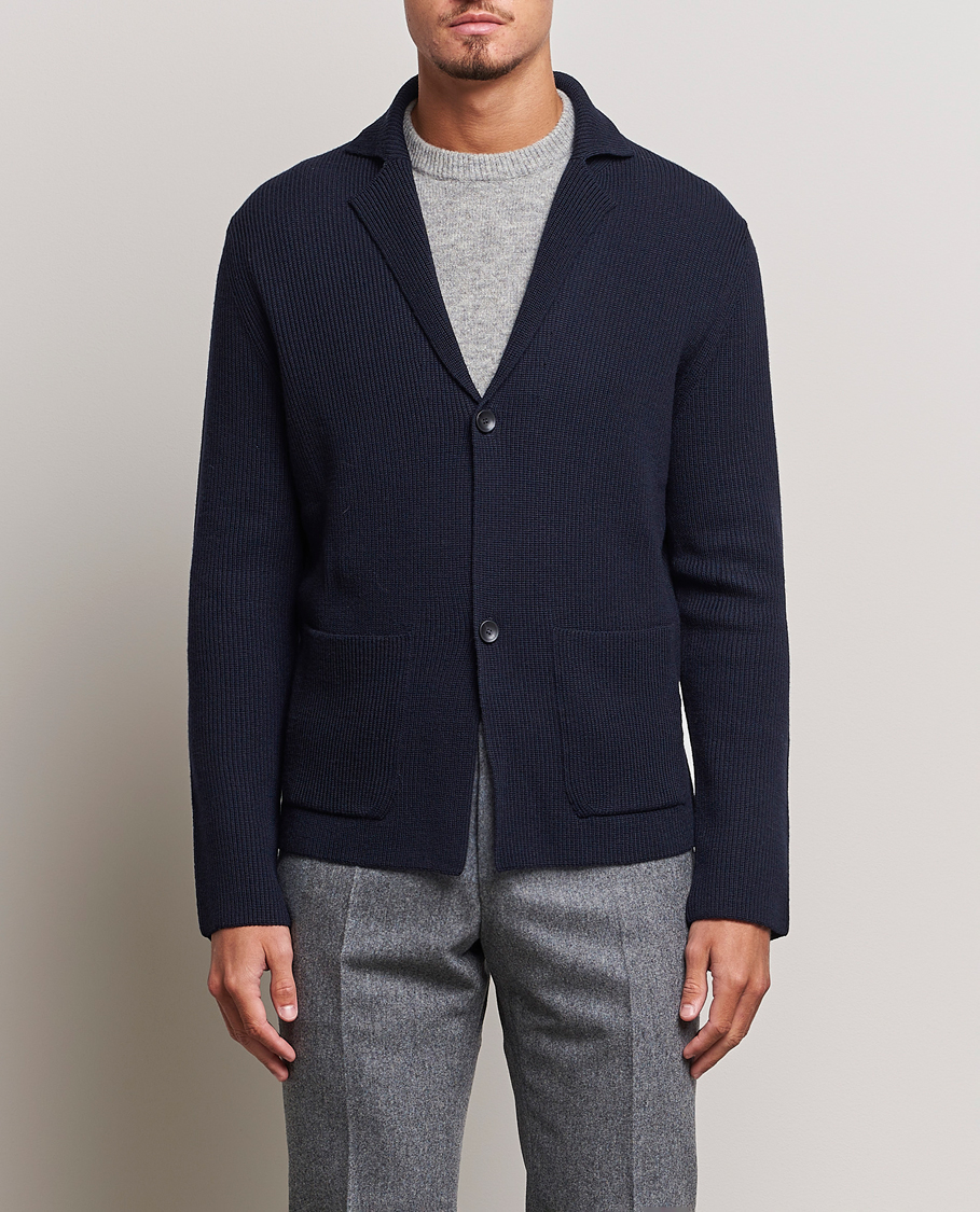 Herren | Pullover | Zanone | Merino Wool Cardigan Jacket Navy
