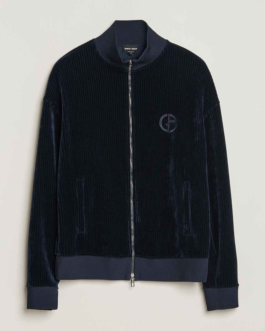 Herren | Pullover | Giorgio Armani | Jersey Corduroy Zip Sweater Navy