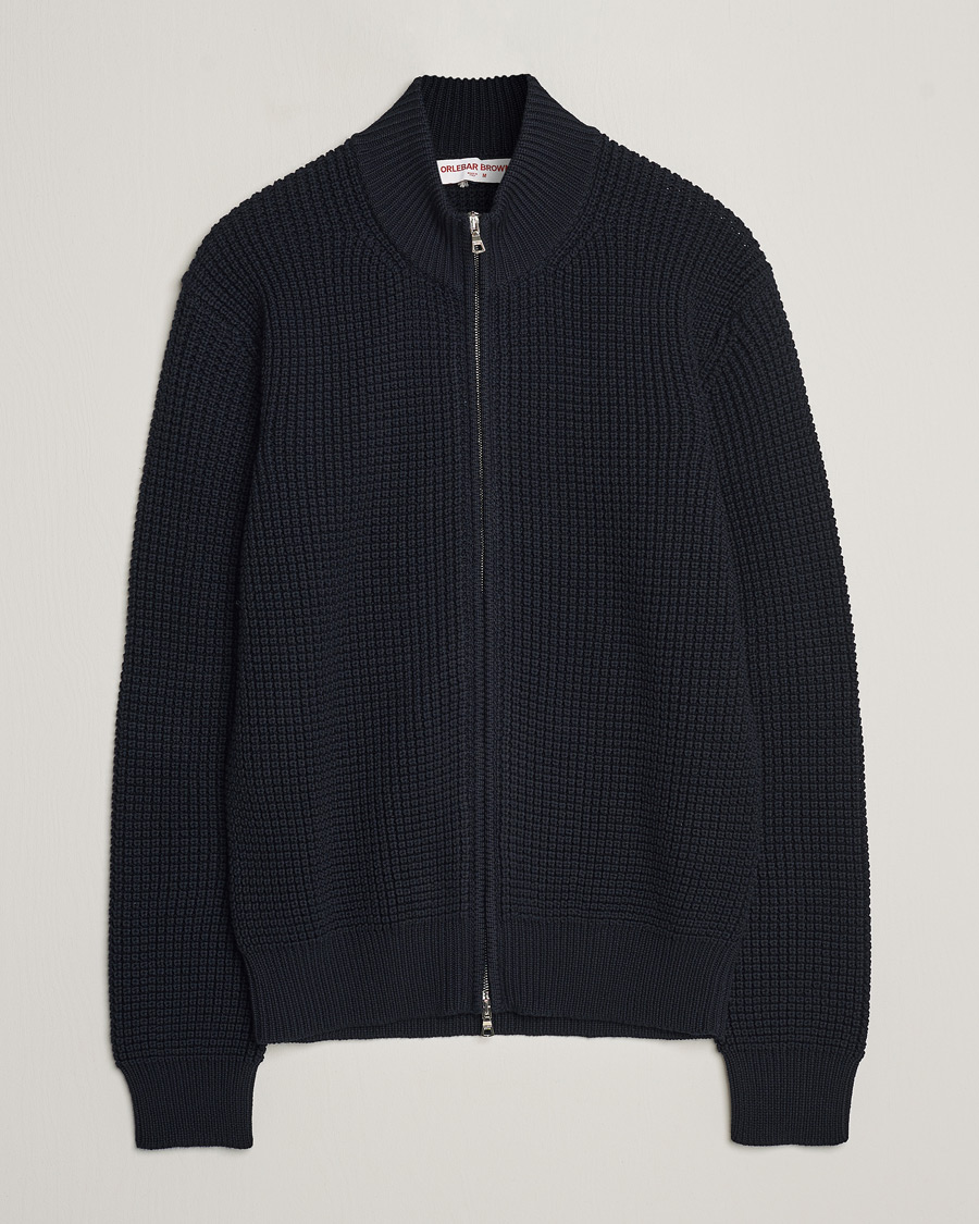 Herren | Pullover | Orlebar Brown | Swan Merino Seed Stich Full Zip Night Iris