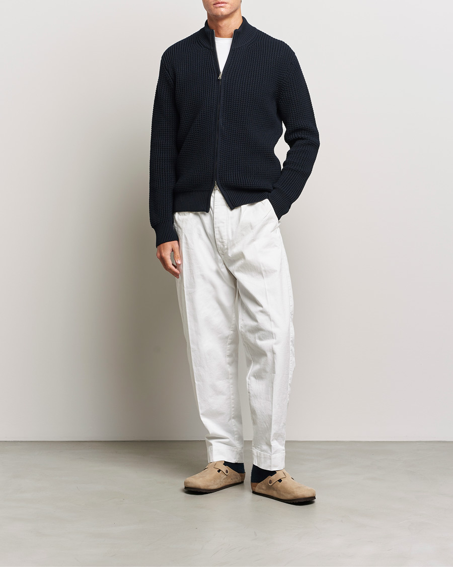 Herren | Pullover | Orlebar Brown | Swan Merino Seed Stich Full Zip Night Iris