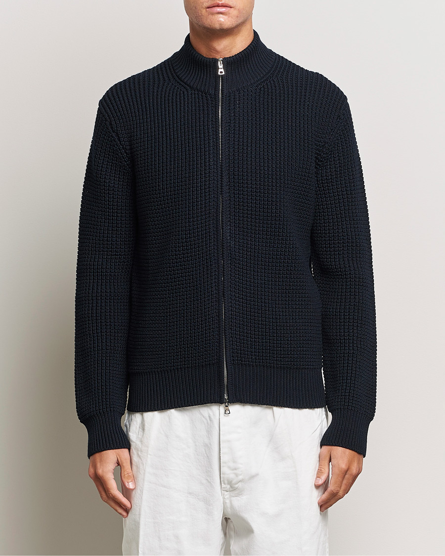 Herren | Pullover | Orlebar Brown | Swan Merino Seed Stich Full Zip Night Iris