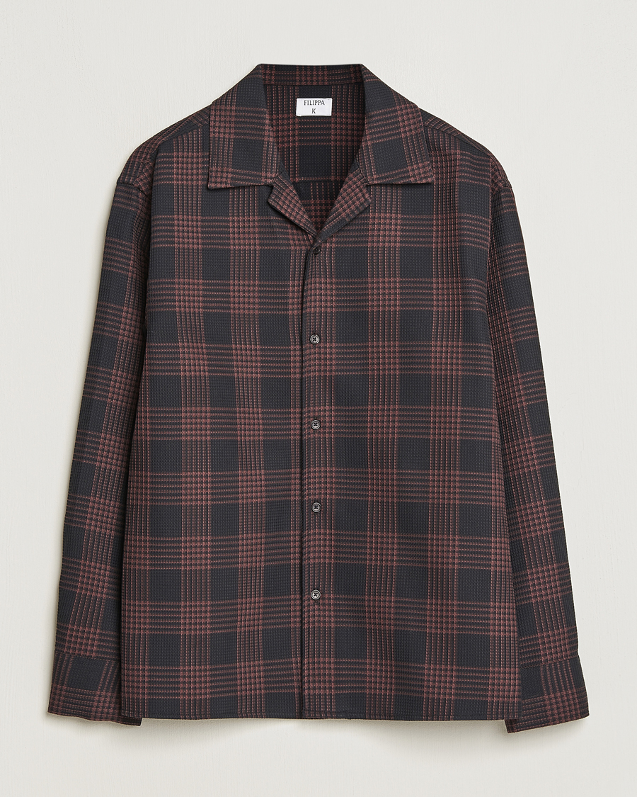 Herren | Hemden | Filippa K | Waffle Checked Resort Shirt Dark Chocolate/Black