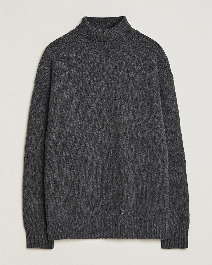 Herren | Pullover | Filippa K | Wool Structured Polo Anthracite Melange
