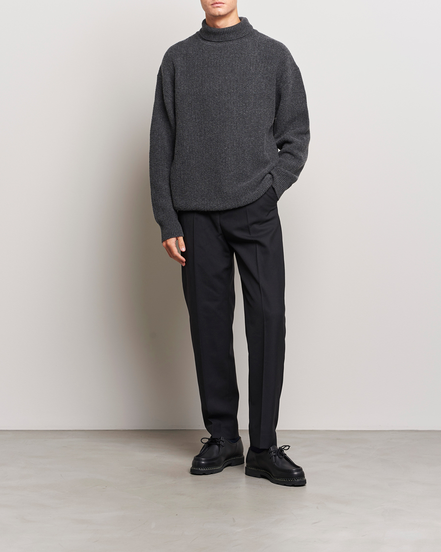 Herren | Pullover | Filippa K | Wool Structured Polo Anthracite Melange