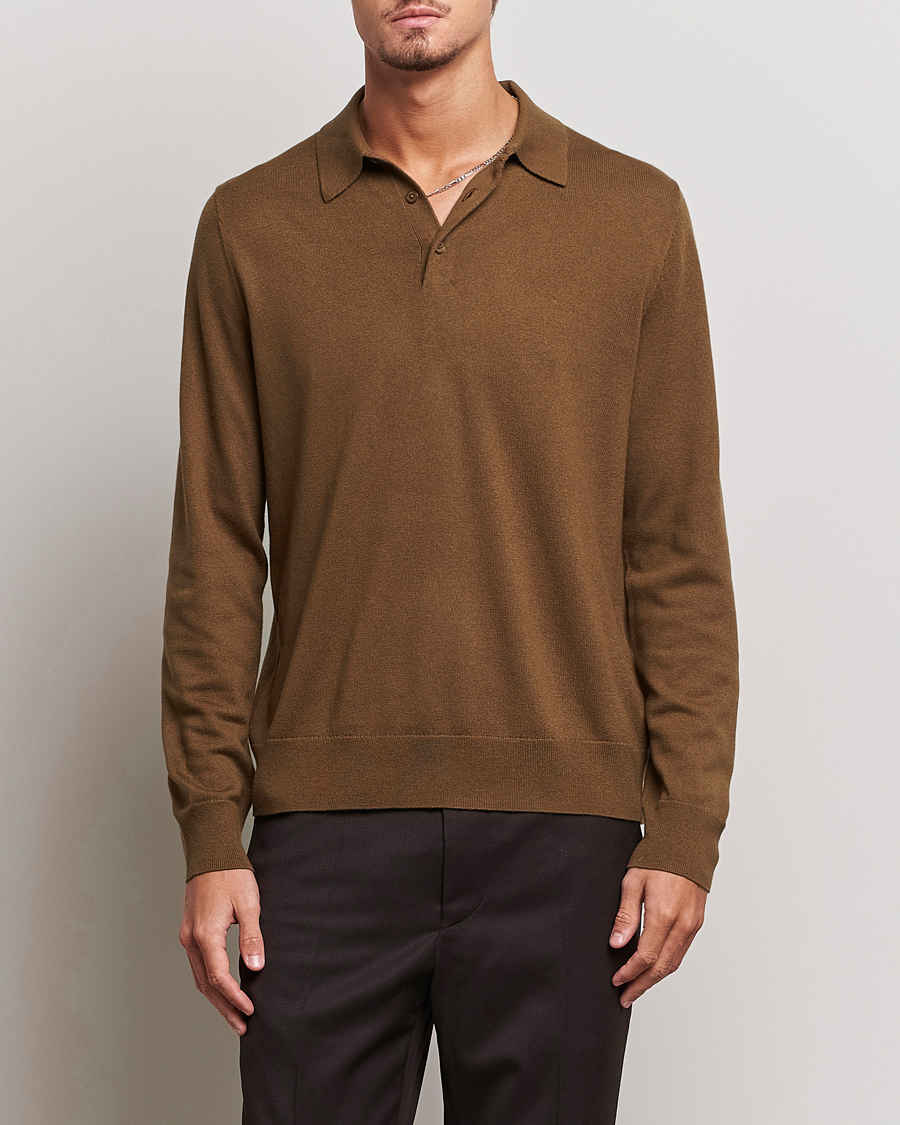 Herren | Pullover | Filippa K | Knitted Polo Shirt Bronze Green