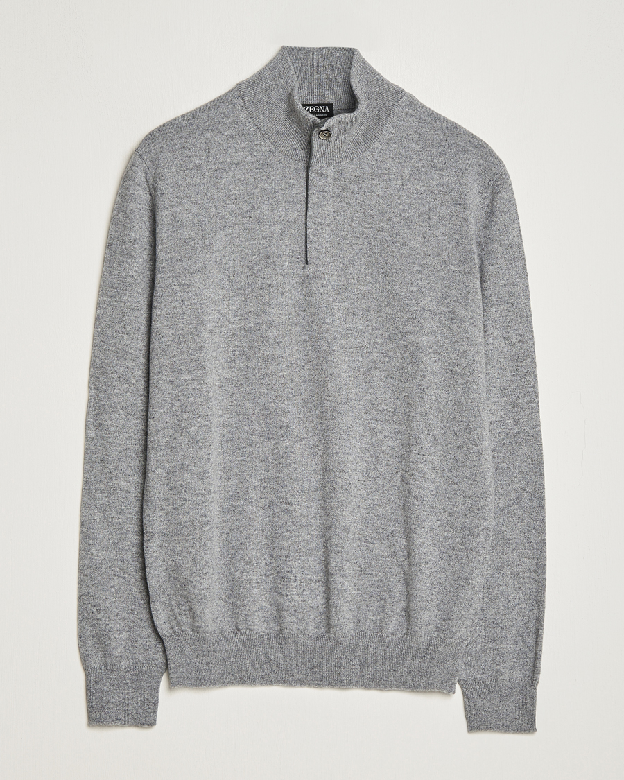 Herren | Pullover | Zegna | Oasi Cashmere Half Zip Grey Melange