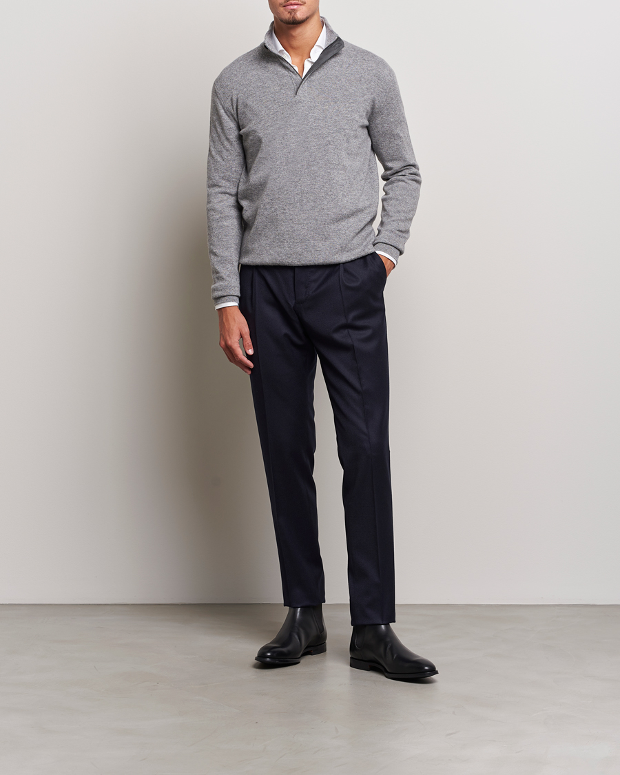 Herren | Pullover | Zegna | Oasi Cashmere Half Zip Grey Melange