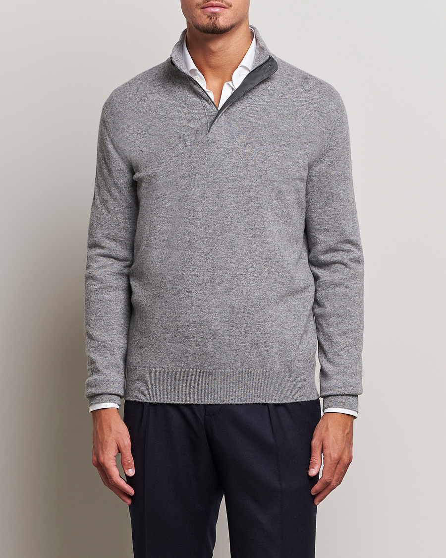 Herren | Pullover | Zegna | Oasi Cashmere Half Zip Grey Melange