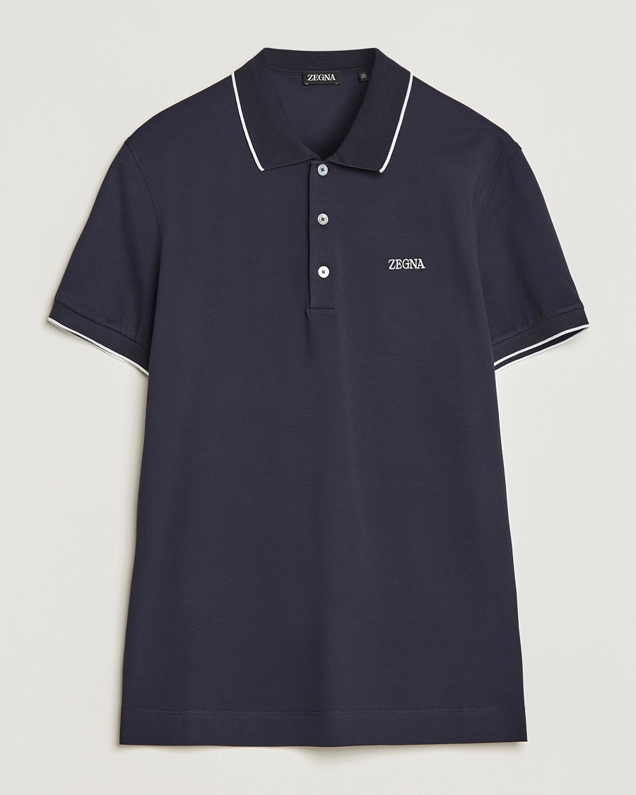 Herren | Poloshirts | Zegna | Short Sleeve Cotton Piquet Navy