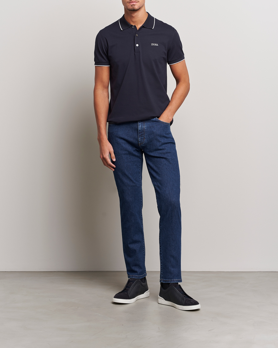 Herren | Poloshirts | Zegna | Short Sleeve Cotton Piquet Navy
