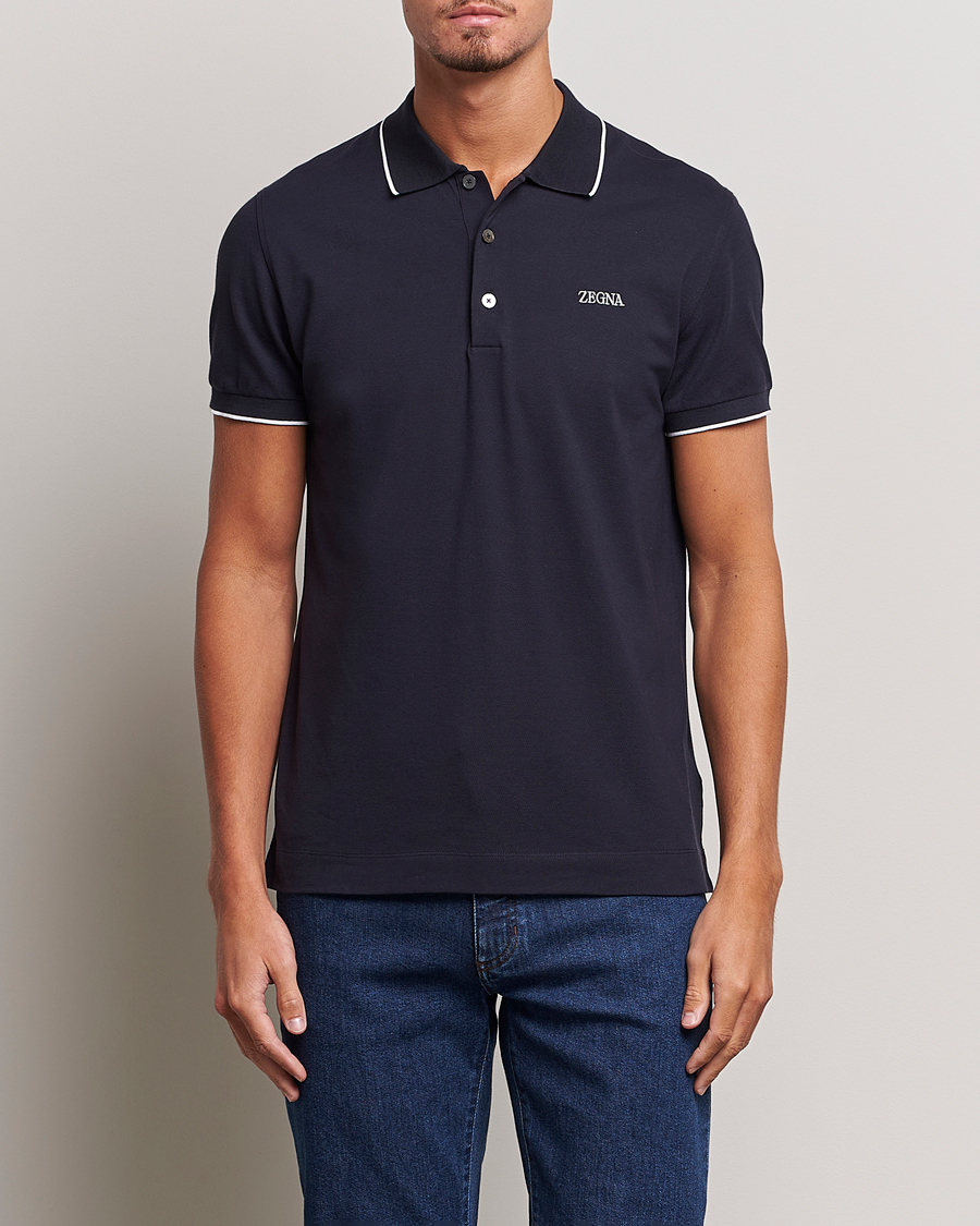 Herren | Poloshirts | Zegna | Short Sleeve Cotton Piquet Navy