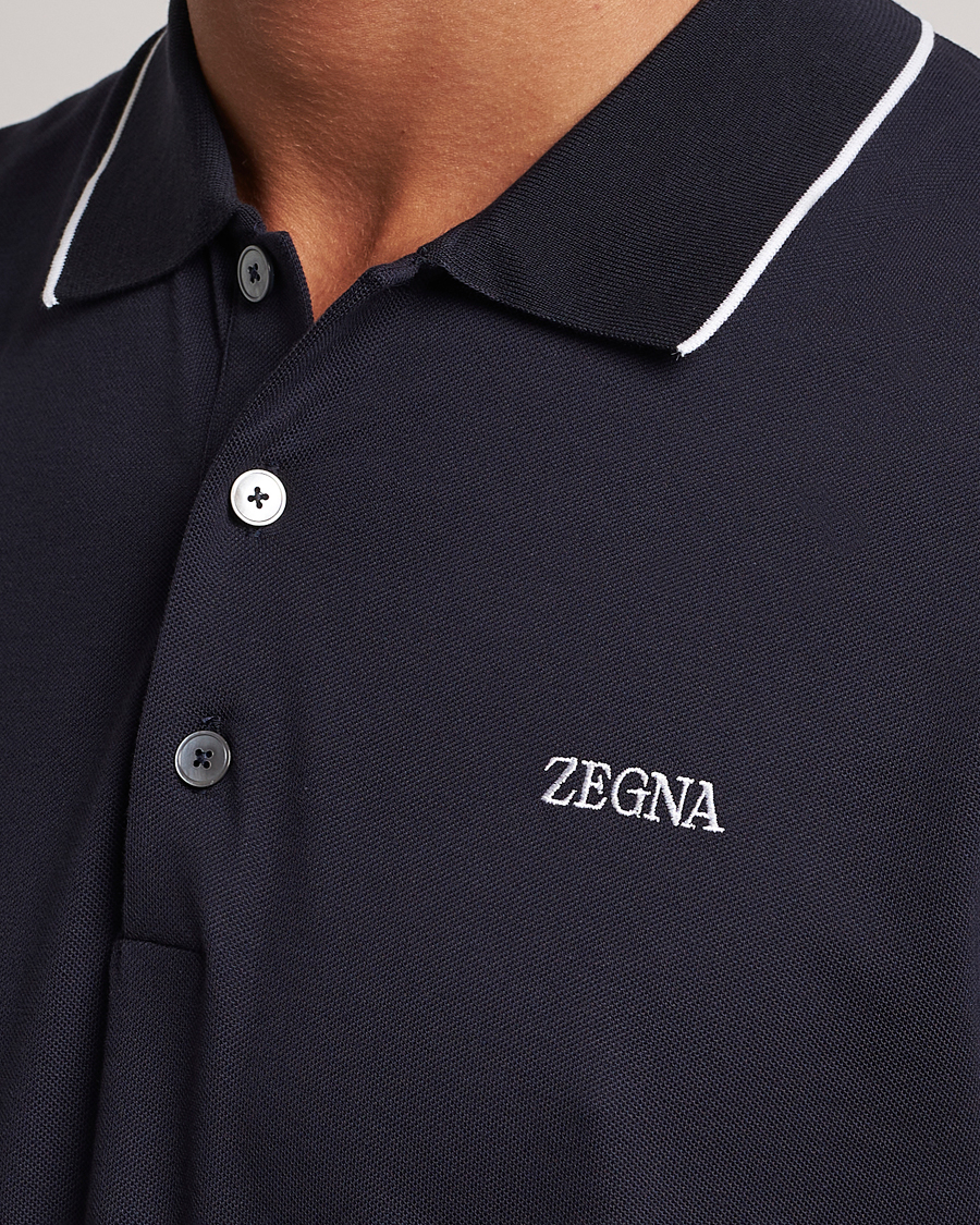 Herren | Poloshirts | Zegna | Short Sleeve Cotton Piquet Navy