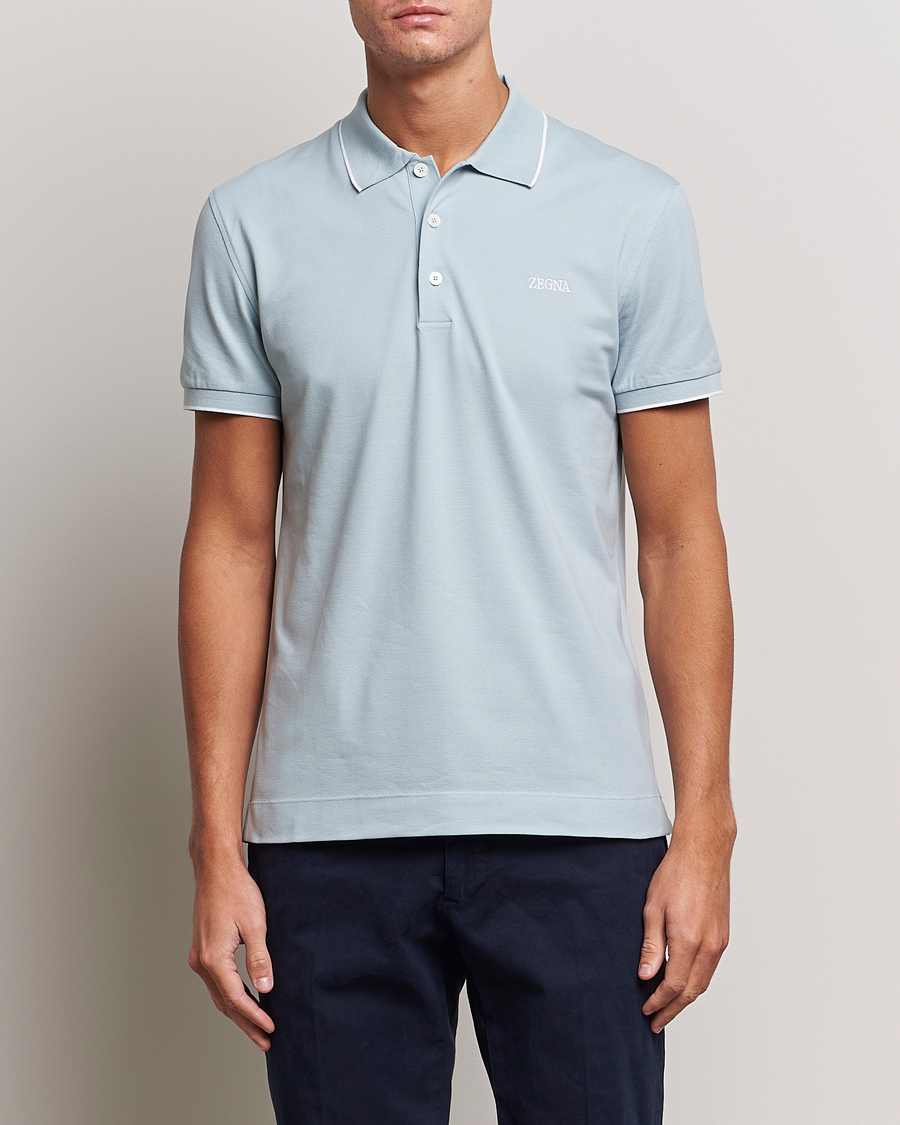 Herren | Poloshirts | Zegna | Short Sleeve Cotton Piquet Light Blue