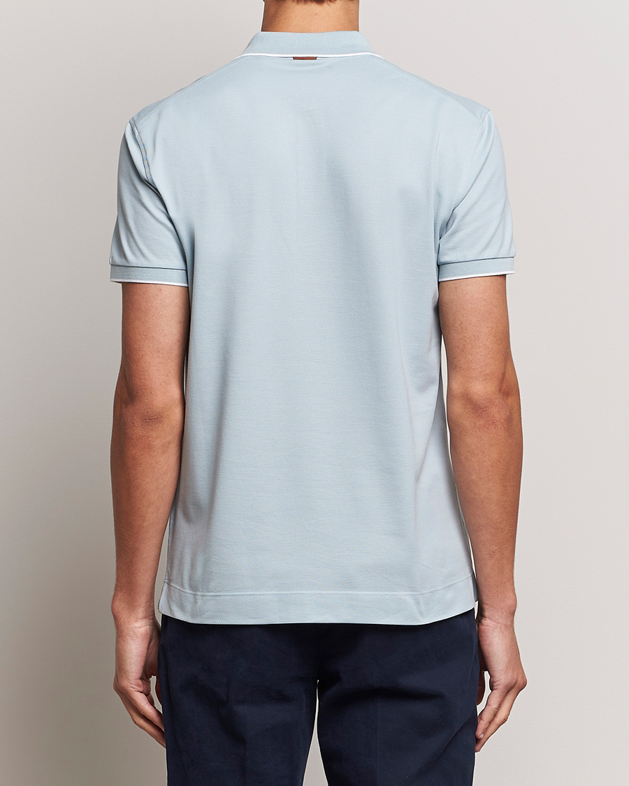 Herren | Poloshirts | Zegna | Short Sleeve Cotton Piquet Light Blue