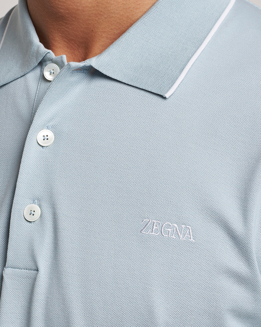 Herren | Poloshirts | Zegna | Short Sleeve Cotton Piquet Light Blue