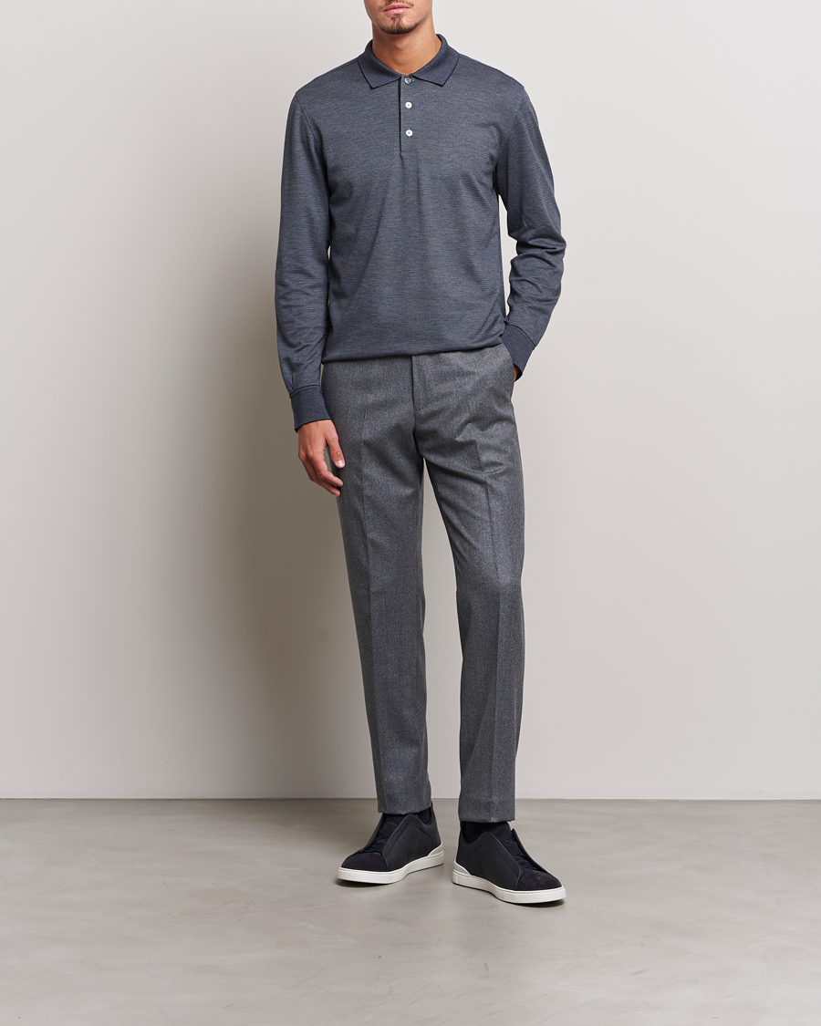 Herren | Pullover | Zegna | Cotton/Silk Long Sleeve Polo Dark Blue