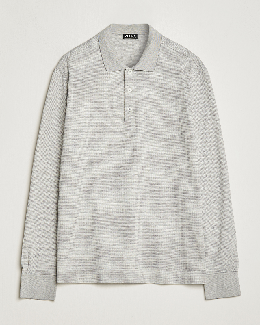 Herren | Pullover | Zegna | Cotton/Silk Long Sleeve Polo Light Grey