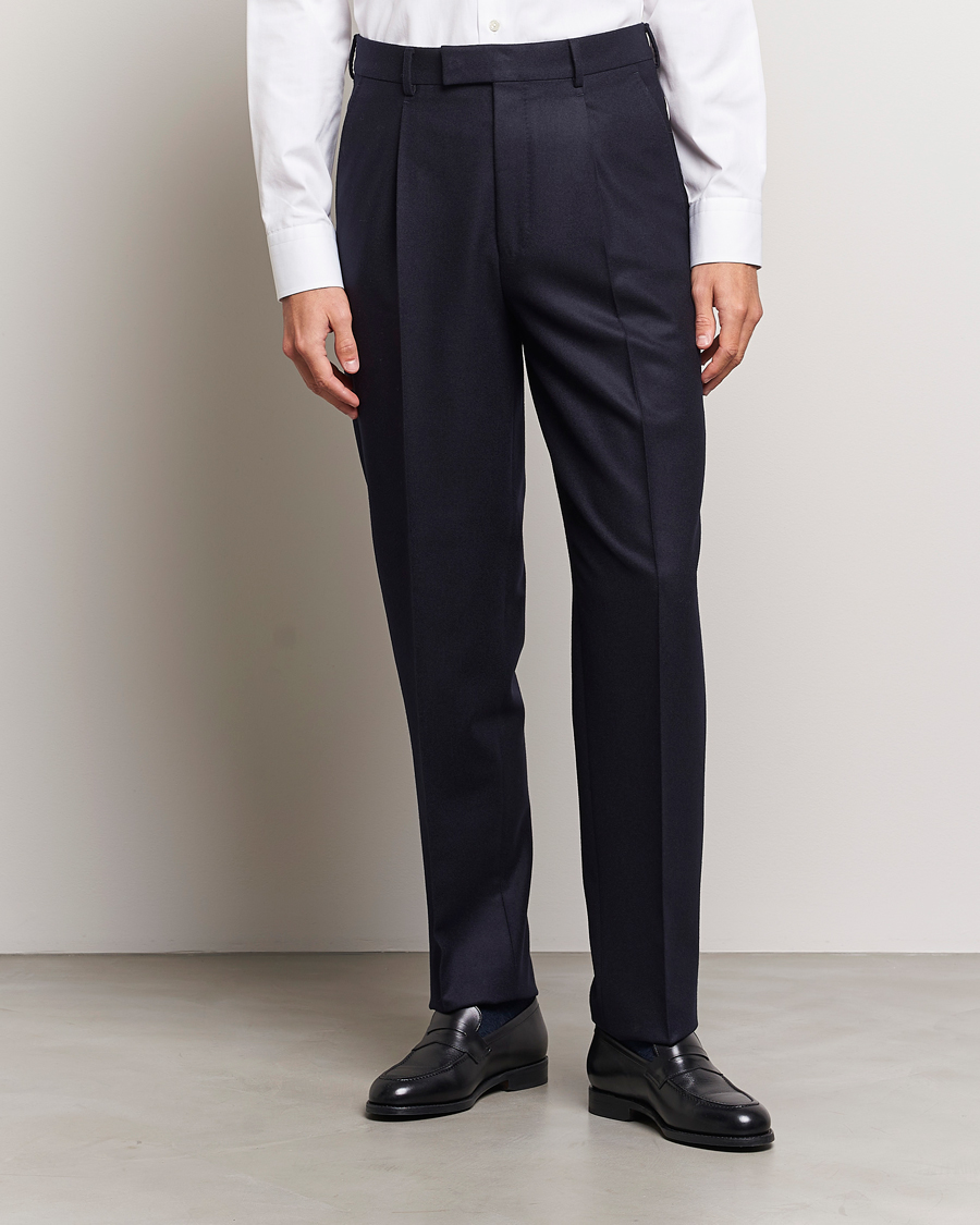 Herren | Hosen | Zegna | Pleated Flannel Trousers Navy