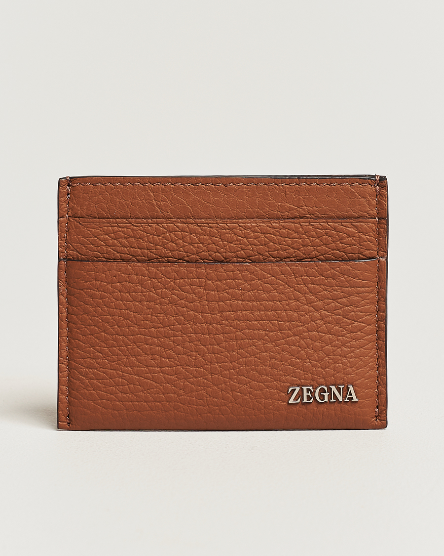 Herren | Zegna Grain Leather Card Holder Brown | Zegna | Grain Leather Card Holder Brown