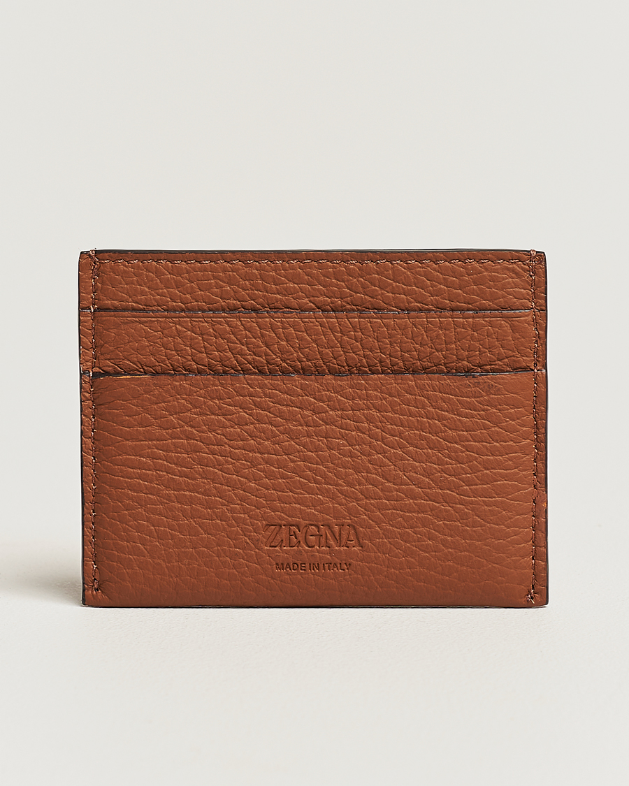Herren | Zegna Grain Leather Card Holder Brown | Zegna | Grain Leather Card Holder Brown