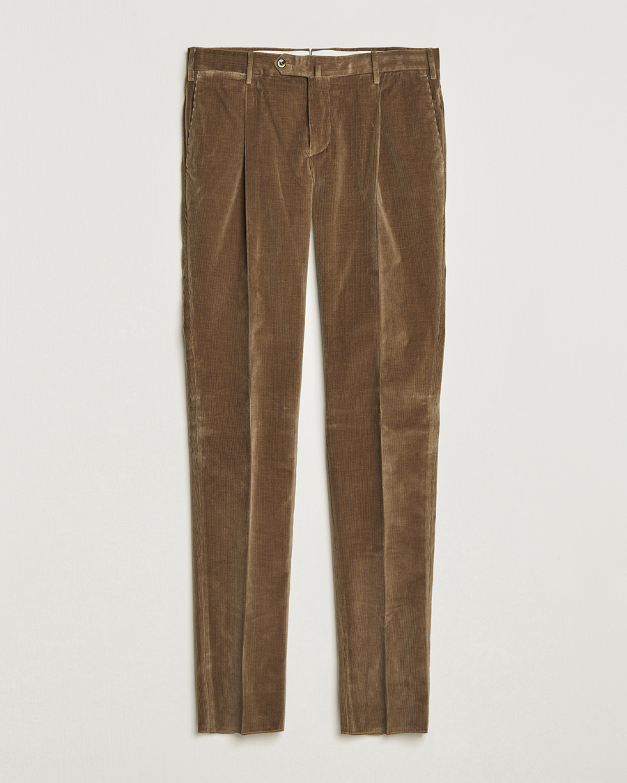 Herren | Hosen | PT01 | Slim Fit Pleated Corduroy Trousers Taupe