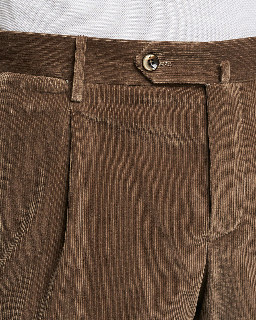 Herren | Hosen | PT01 | Slim Fit Pleated Corduroy Trousers Taupe
