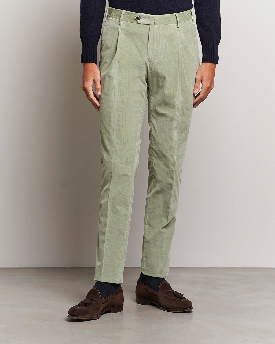 Herren | Hosen | PT01 | Slim Fit Pleated Corduroy Trousers Mint