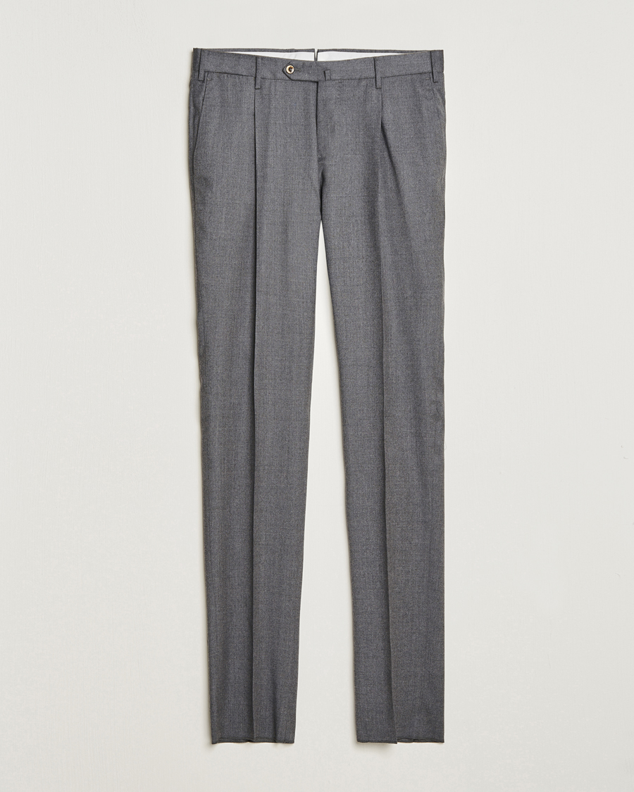 Herren | Hosen | PT01 | Slim Fit Pleated Flannel Trousers Grey Melange