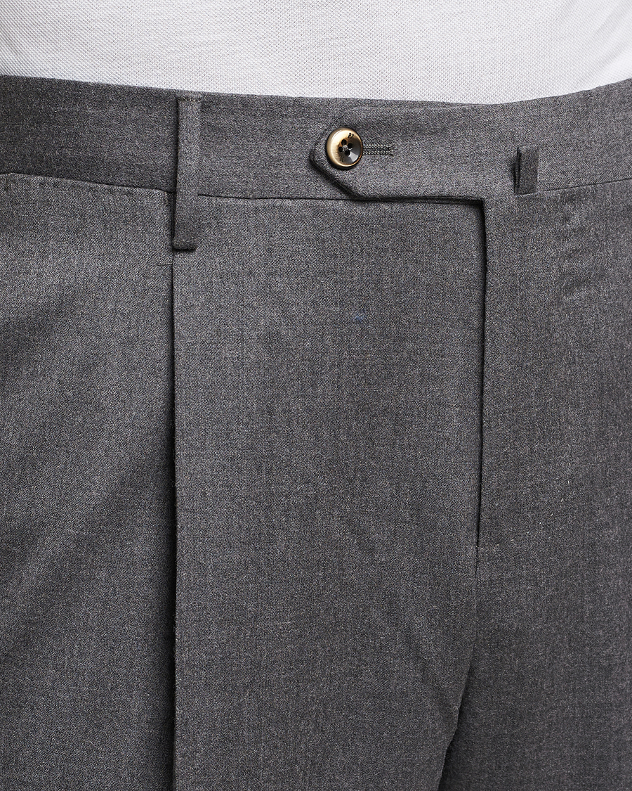Herren | Hosen | PT01 | Slim Fit Pleated Flannel Trousers Grey Melange