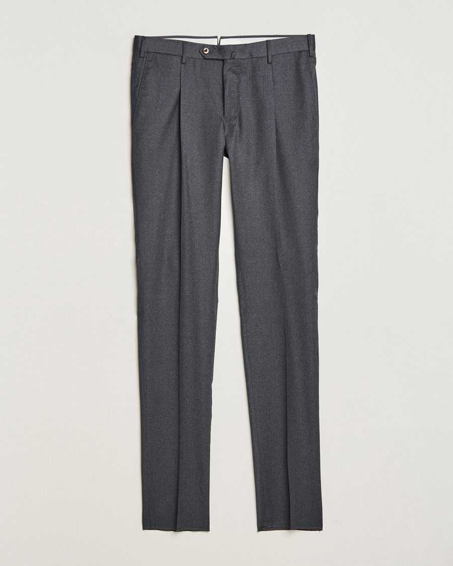 Herren | Hosen | PT01 | Slim Fit Pleated Flannel Trousers Dark Grey