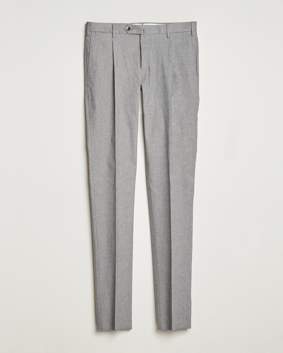 Herren | Hosen | PT01 | Slim Fit Pleated Cotton Flannel Trousers Light Grey