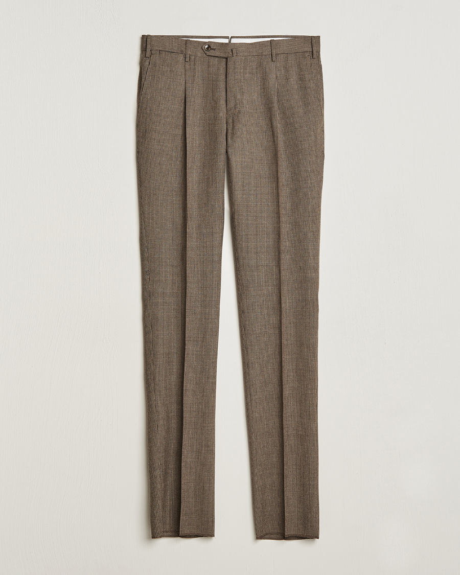 Herren | Hosen | PT01 | Slim Fit Pleated Houndstooth Trousers Light Brown