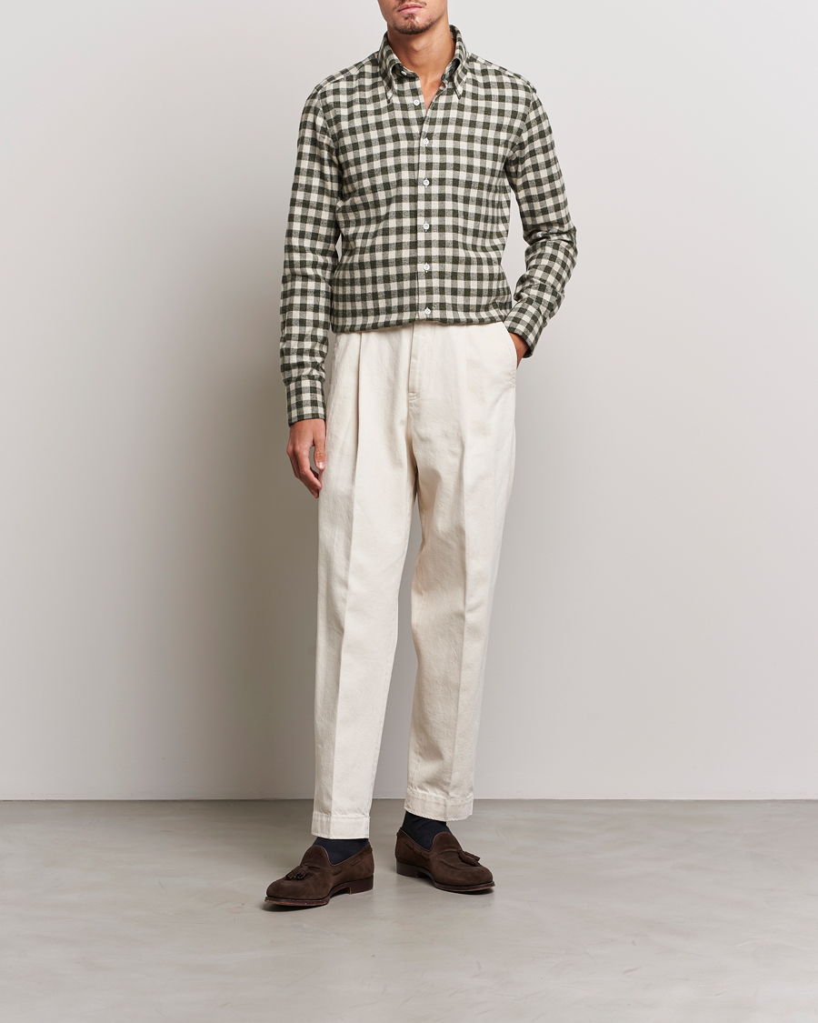 Herren | Hemden | 100Hands | Checked Cotton Flannel Shirt Green Grey