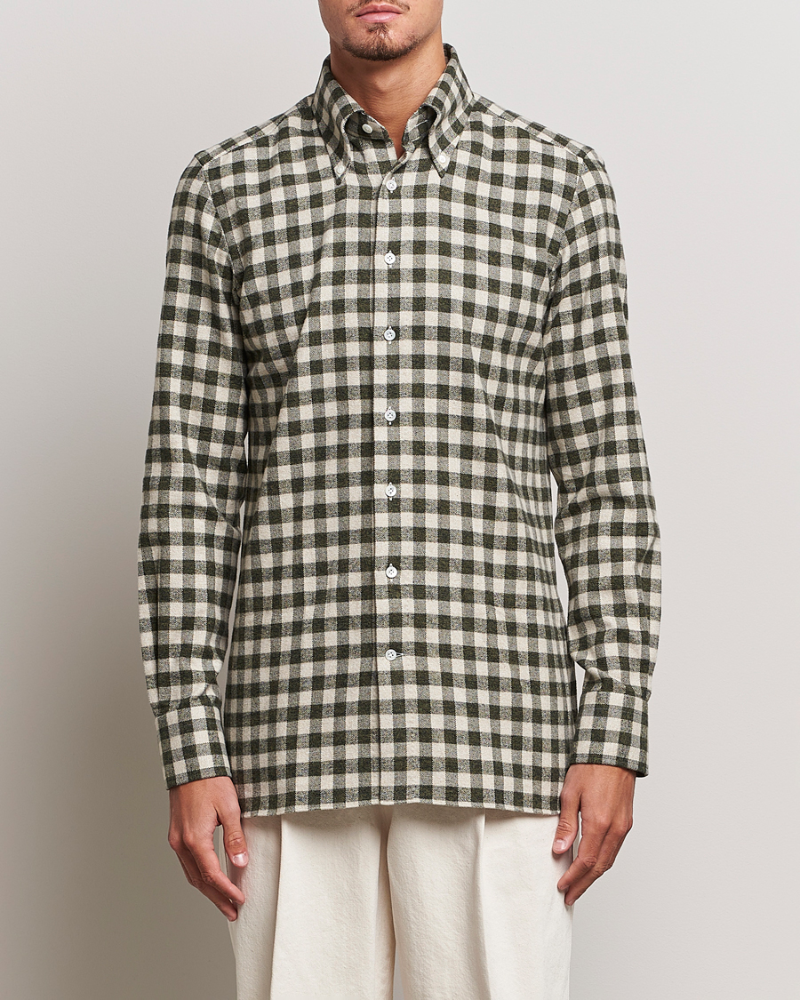 Herren | Hemden | 100Hands | Checked Cotton Flannel Shirt Green Grey