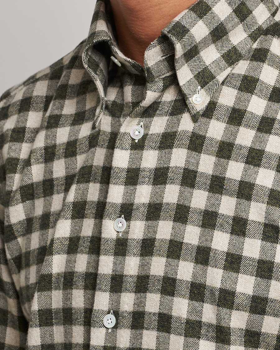 Herren | Hemden | 100Hands | Checked Cotton Flannel Shirt Green Grey