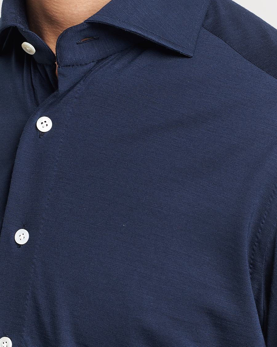 Herren | Hemden | 100Hands | Wool Cut Away Shirt Navy Blue