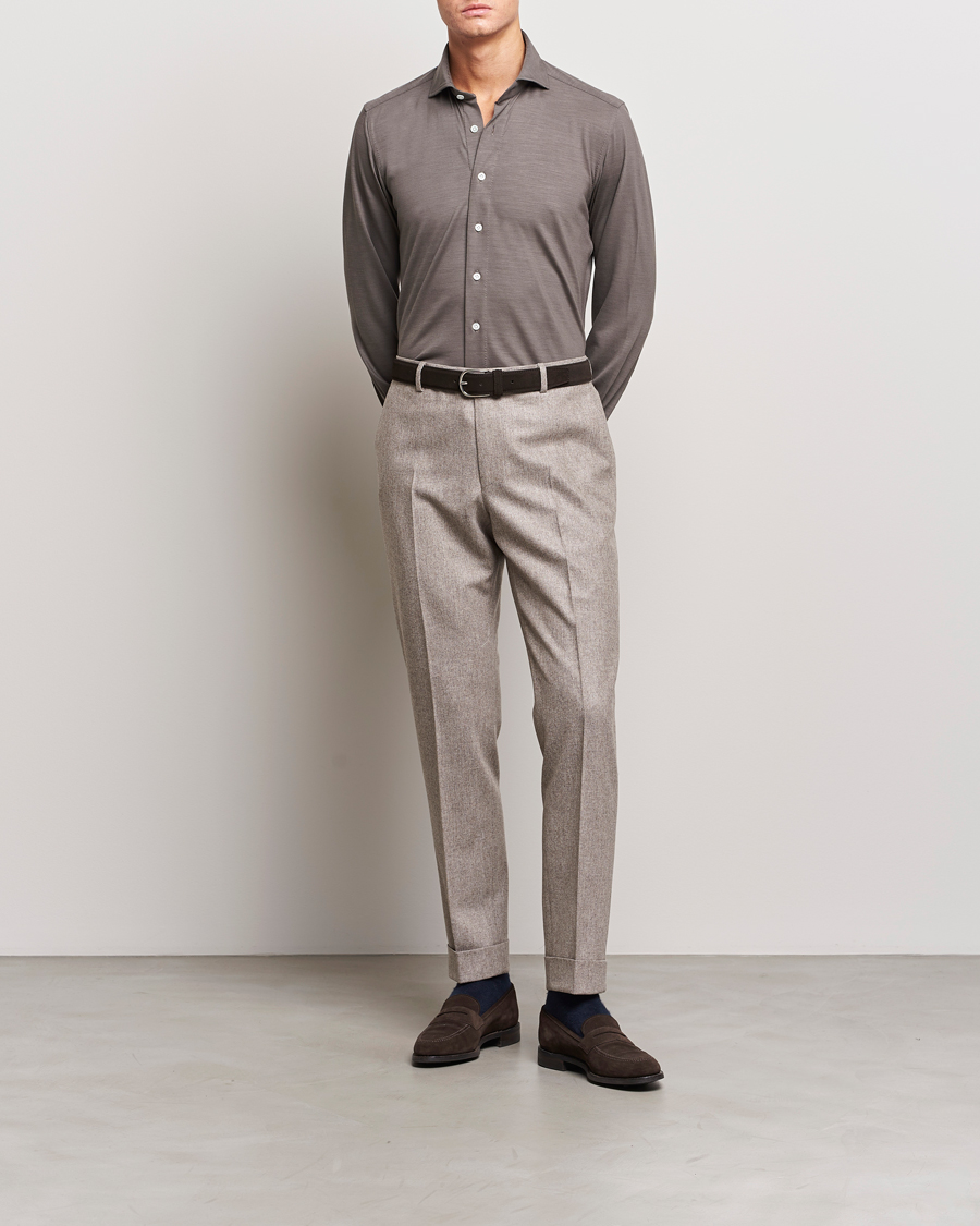 Herren | Hemden | 100Hands | Wool Cut Away Shirt Green Grey