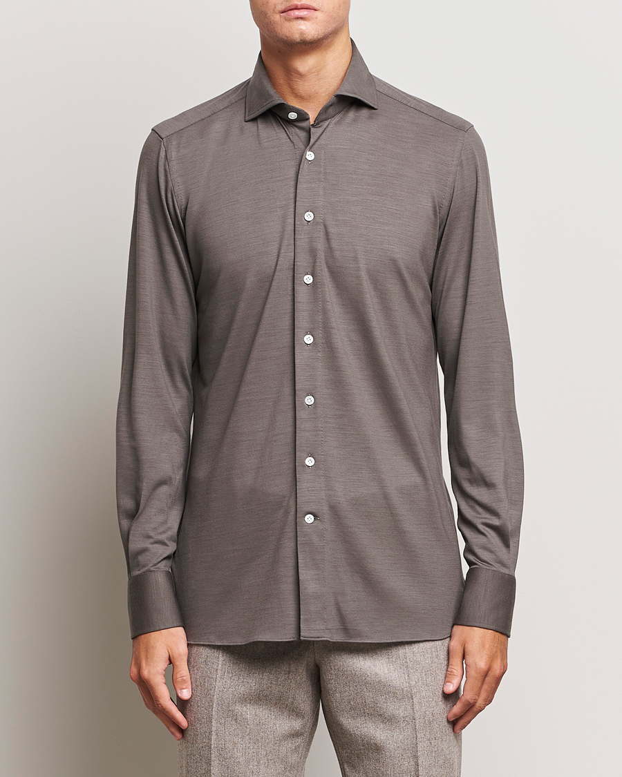 Herren | Hemden | 100Hands | Wool Cut Away Shirt Green Grey