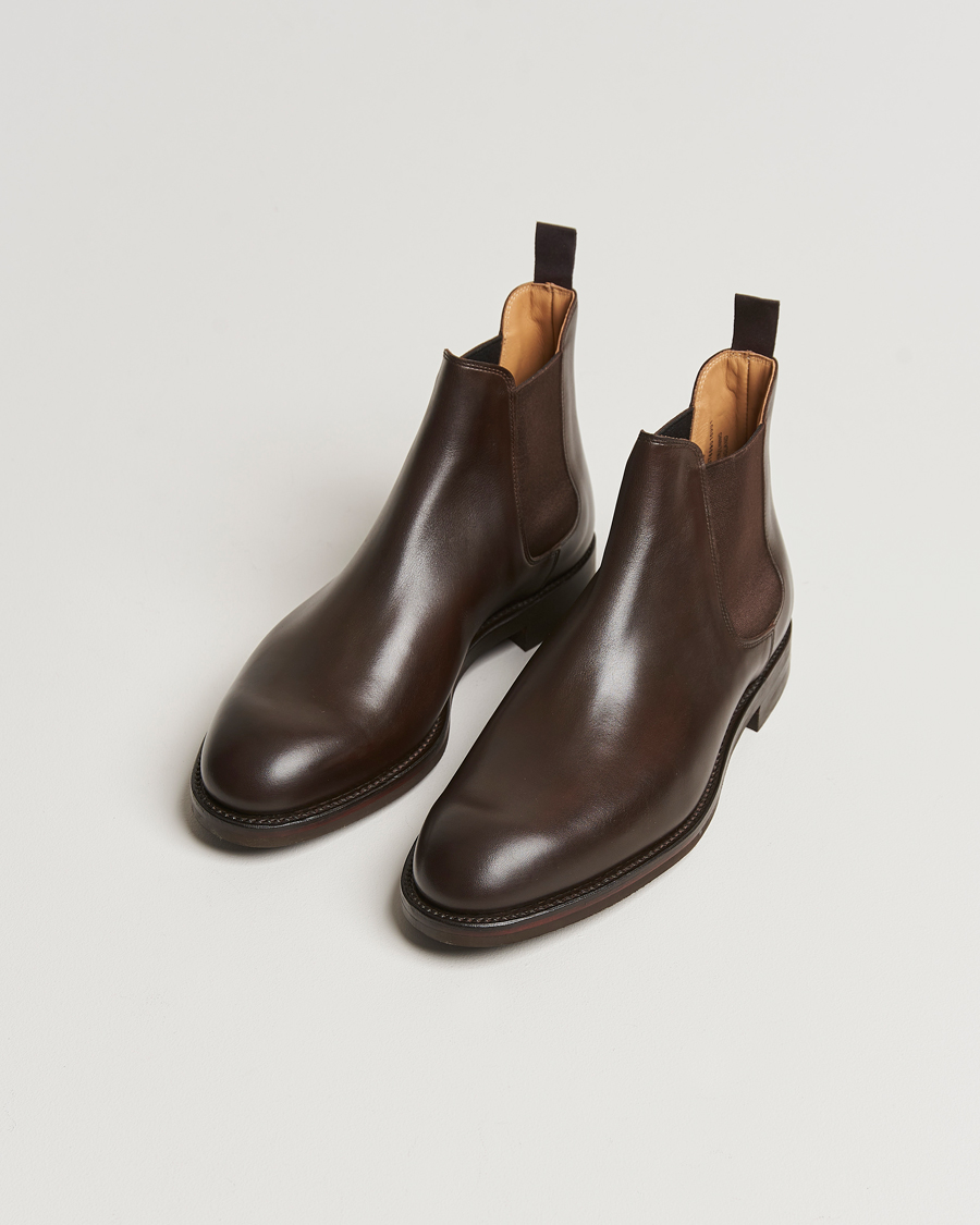 Herren | Handgefertigte Schuhe | Crockett & Jones | Chelsea 5 Dk Brown Wax Calf