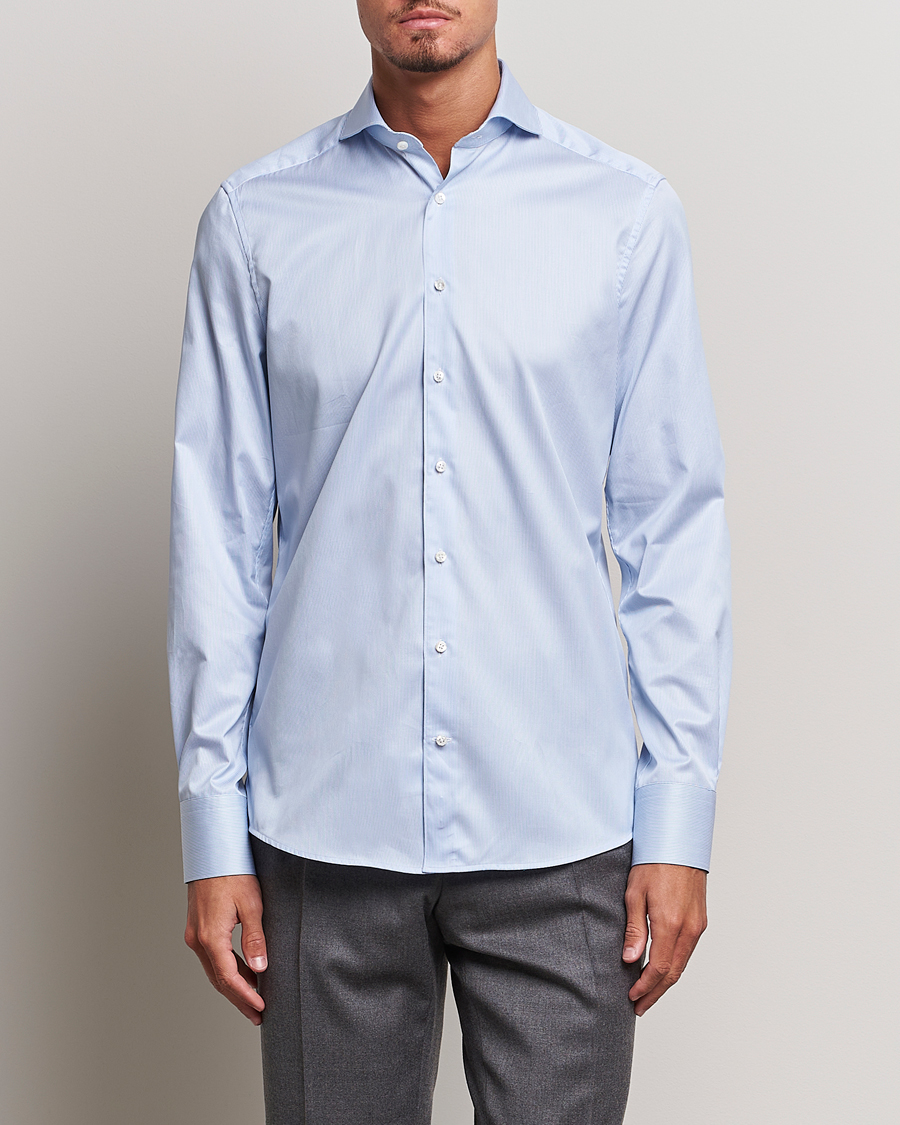 Herren | Stenströms | Stenströms | 1899 Slim Supima Cotton Twill Stripe Shirt Blue