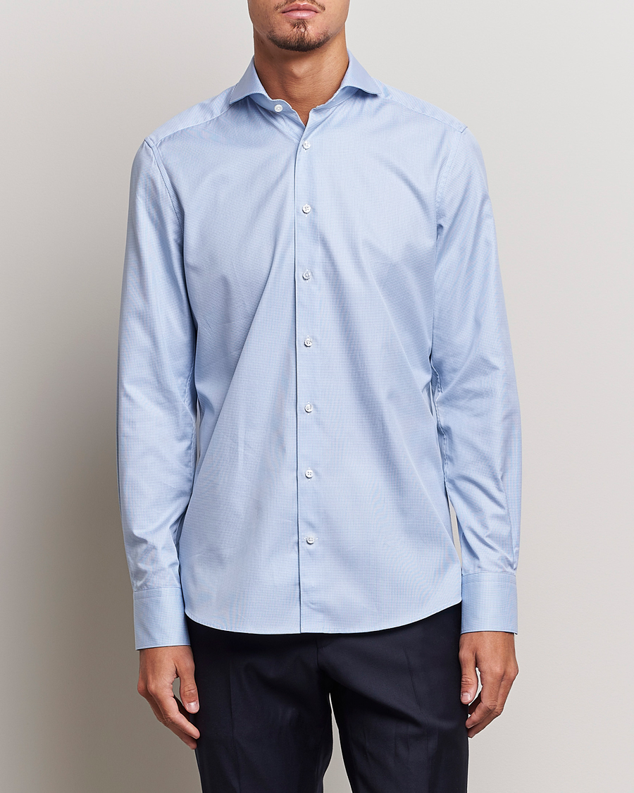 Herren | Stenströms | Stenströms | 1899 Slim Supima Cotton Houndtooth Shirt Blue