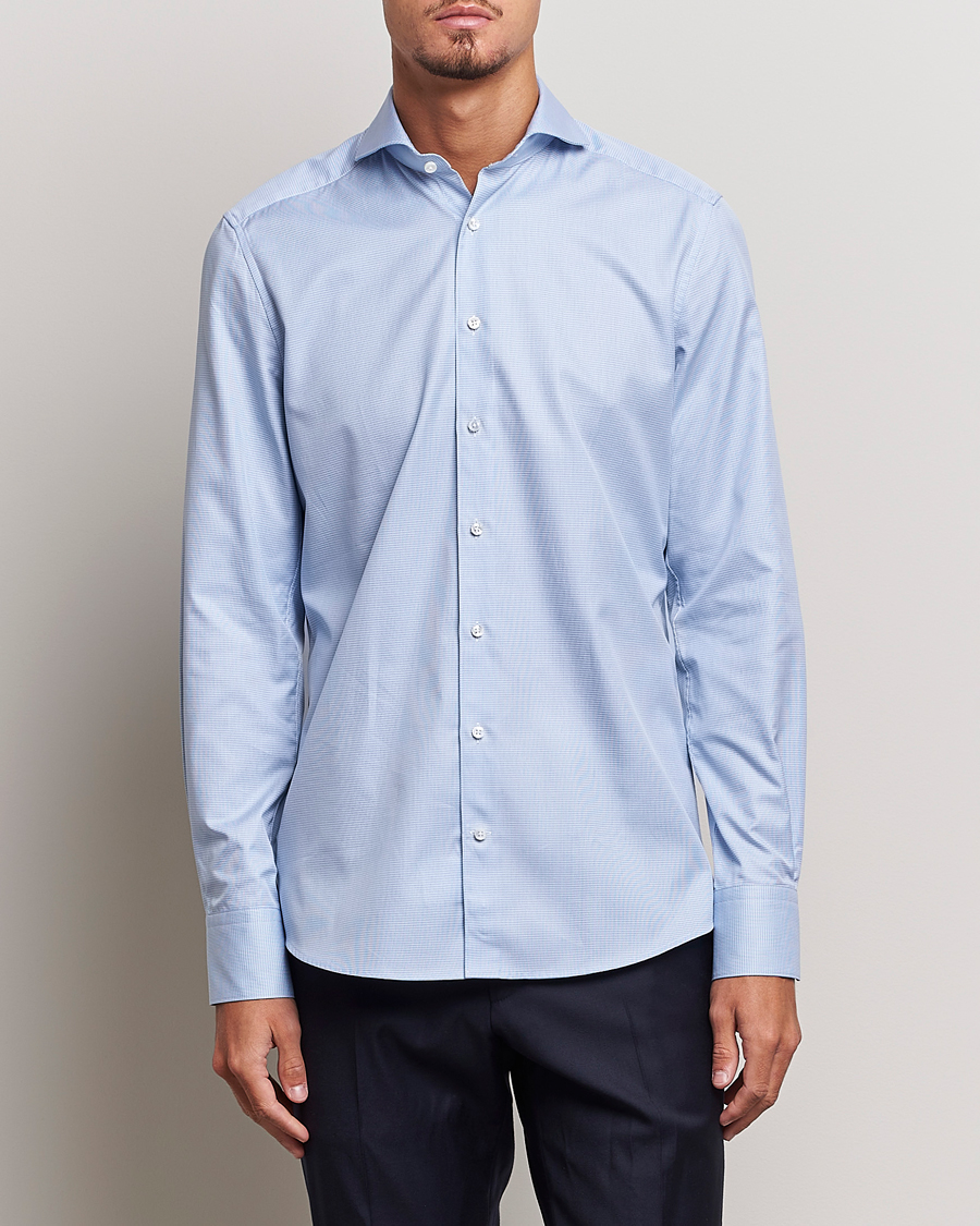 Herren | Hemden | Stenströms | 1899 Slim Supima Cotton Houndtooth Shirt Blue