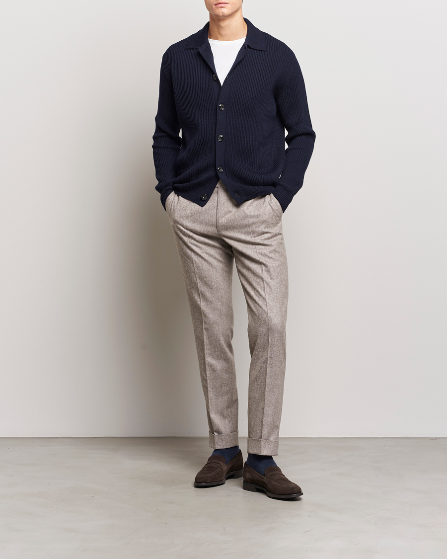 Herren | Pullover | Altea | Rib Wool Cardigan Navy