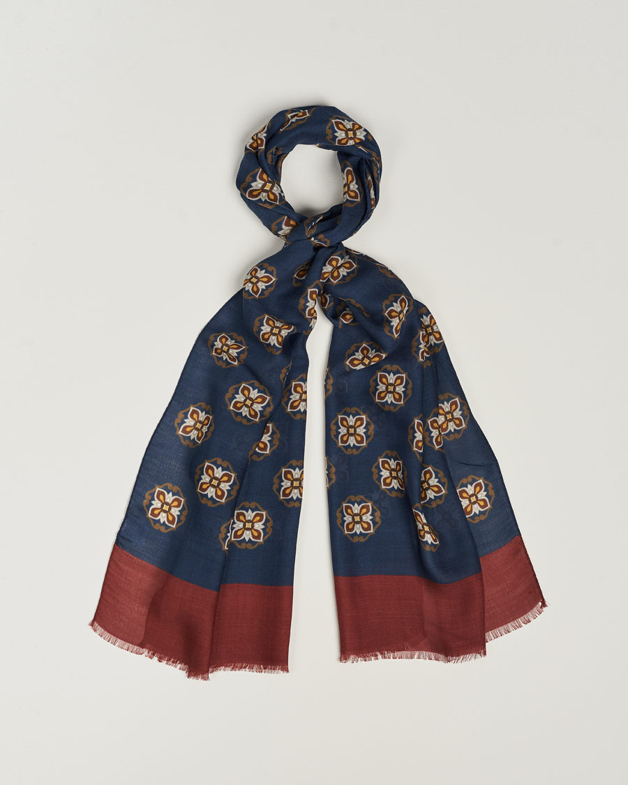 Herren | Altea Printed Medallion Wool Scarf Navy | Altea | Printed Medallion Wool Scarf Navy