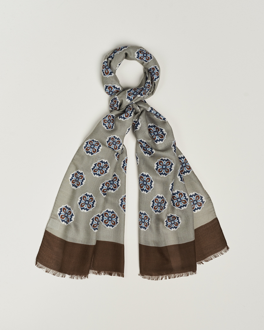 Herren | Altea Printed Medallion Wool Scarf Light Grey | Altea | Printed Medallion Wool Scarf Light Grey