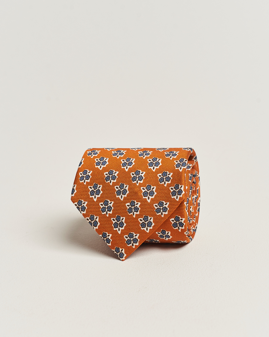 Herren | Altea Printed Silk Tie Orange | Altea | Printed Silk Tie Orange